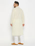 Vastramay Men's Plus Size Chikankari Embroidered Kurta And White Cotton Pant Style Pyjama Set