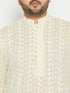 Vastramay Men's Plus Size Chikankari Embroidered Kurta And White Cotton Pant Style Pyjama Set