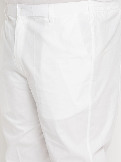 Vastramay Men's Plus Size Chikankari Embroidered Kurta And White Cotton Pant Style Pyjama Set