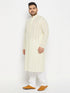 Vastramay Men's Plus Size Chikankari Embroidered Kurta And White Cotton Pant Style Pyjama Set