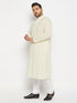 Vastramay Men's Plus Size Yellow Chikankari Embroidered Kurta And White Pyjama Set