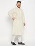 Vastramay Men's Plus Size Yellow Chikankari Embroidered Kurta And White Pyjama Set