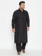 Vastramay Men's Plus Size Black Cotton Blend Pathani Set