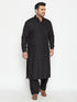 Vastramay Men's Plus Size Black Cotton Blend Pathani Set