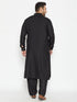Vastramay Men's Plus Size Black Cotton Blend Pathani Set