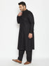 Vastramay Men's Plus Size Black Cotton Blend Pathani Set