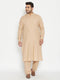 Vastramay Men's Plus Size Light Brown Cotton Blend Pathani Set