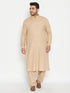 Vastramay Men's Plus Size Light Brown Cotton Blend Pathani Set