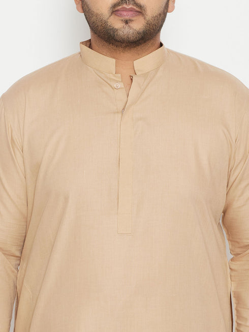 Vastramay Men's Plus Size Light Brown Cotton Blend Pathani Set