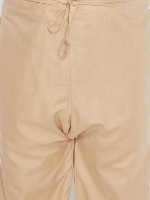 Vastramay Men's Plus Size Light Brown Cotton Blend Pathani Set