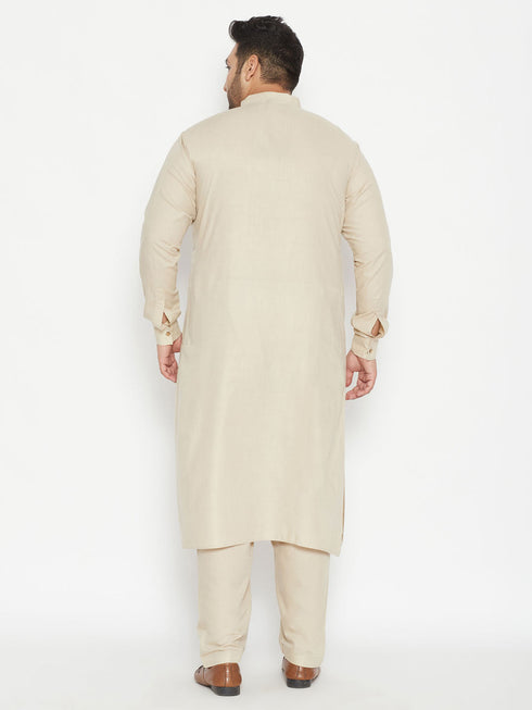 Vastramay Men's Plus Size Green Cotton Blend Pathani Set