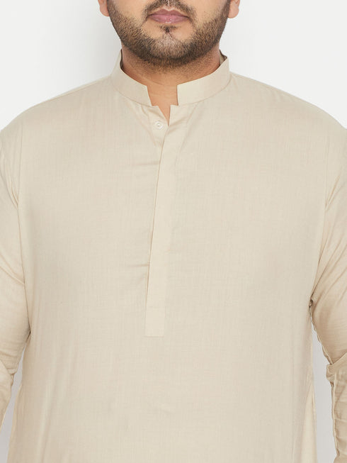 Vastramay Men's Plus Size Green Cotton Blend Pathani Set
