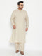 Vastramay Men's Plus Size Green Cotton Blend Pathani Set
