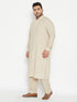 Vastramay Men's Plus Size Green Cotton Blend Pathani Set