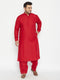 Vastramay Men's Plus Size Maroon Cotton Blend Pathani Set