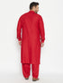 Vastramay Men's Plus Size Maroon Cotton Blend Pathani Set