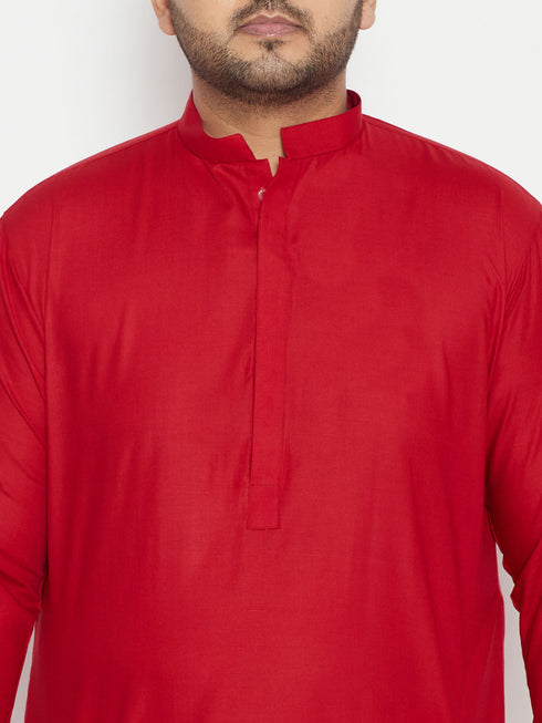 Vastramay Men's Plus Size Maroon Cotton Blend Pathani Set