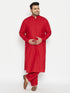 Vastramay Men's Plus Size Maroon Cotton Blend Pathani Set