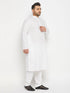 Vastramay Men's Plus Size White Cotton Kurta And Cotton Pant Style Pyjama Set