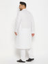 Vastramay Men's Plus Size White Cotton Kurta And Cotton Pant Style Pyjama Set