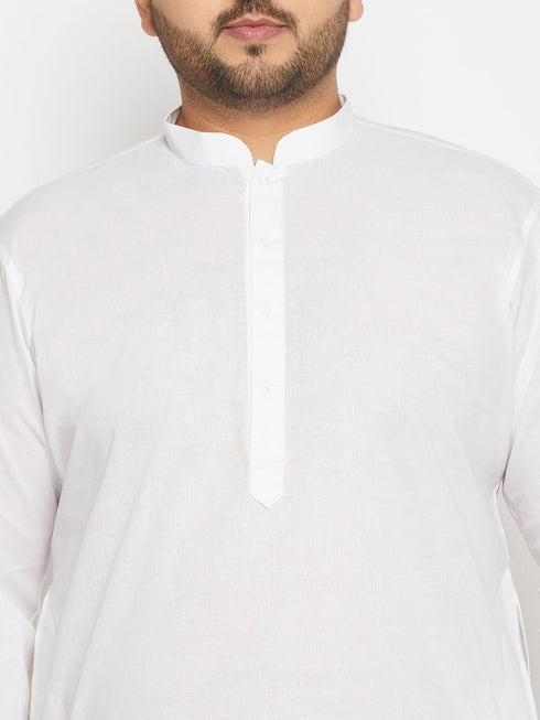 Vastramay Men's Plus Size White Cotton Kurta And Cotton Pant Style Pyjama Set