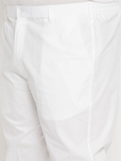 Vastramay Men's Plus Size White Cotton Kurta And Cotton Pant Style Pyjama Set