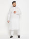 Vastramay Men's Plus Size White Cotton Kurta And Cotton Pant Style Pyjama Set
