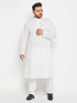 Vastramay Men's Plus Size White Cotton Kurta And Cotton Pant Style Pyjama Set