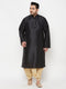 Vastramay Men's Plus Size Black Silk Blend Kurta And Gold Dhoti Set