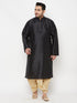 Vastramay Men's Plus Size Black Silk Blend Kurta And Gold Dhoti Set