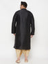 Vastramay Men's Plus Size Black Silk Blend Kurta And Gold Dhoti Set