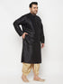 Vastramay Men's Plus Size Black Silk Blend Kurta And Gold Dhoti Set