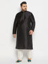 Vastramay Men's Plus Size Black Silk Blend Kurta and Cream Pant Style Pyjama Set