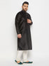 Vastramay Men's Plus Size Black Silk Blend Kurta and Cream Pant Style Pyjama Set