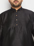 Vastramay Men's Plus Size Black Silk Blend Kurta and Cream Pant Style Pyjama Set