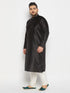 Vastramay Men's Plus Size Black Silk Blend Kurta and Cream Pant Style Pyjama Set