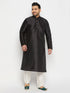 Vastramay Men's Plus Size Black Silk Blend Kurta and Cream Pant Style Pyjama Set
