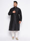 Vastramay Men's Plus Size Black Cotton Silk Blend Kurta and Cream Pyjama Set