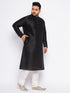 Vastramay Men's Plus Size Black Cotton Silk Blend Kurta and Cream Pyjama Set
