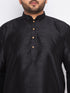 Vastramay Men's Plus Size Black Cotton Silk Blend Kurta and Cream Pyjama Set