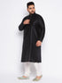 Vastramay Men's Plus Size Black Cotton Silk Blend Kurta and Cream Pyjama Set