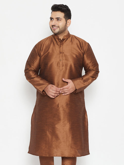 Vastramay Men's Plus Size Coffee Brown Silk Blend Kurta