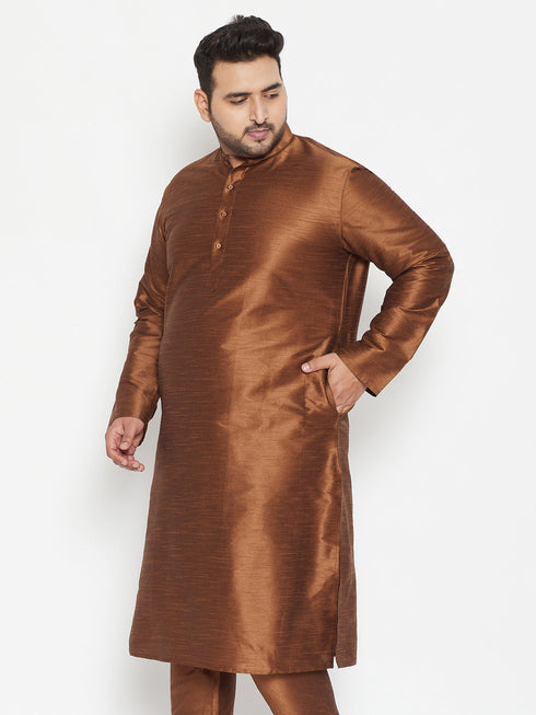 Vastramay Men's Plus Size Coffee Brown Silk Blend Kurta