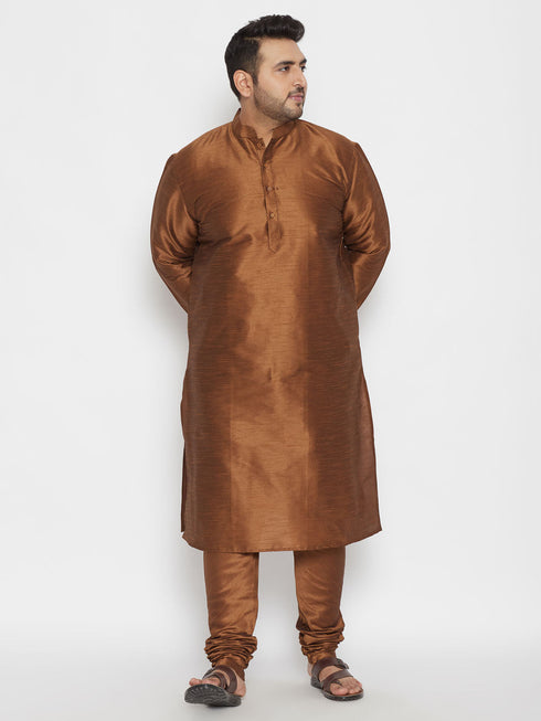 Vastramay Men's Plus Size Coffee Brown Silk Blend Kurta