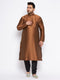 Vastramay Men's Plus Size Coffee Brown Silk Blend Kurta And Black Pyjama Set