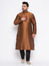 Vastramay Men's Plus Size Coffee Brown Silk Blend Kurta And Black Pyjama Set