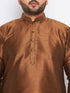 Vastramay Men's Plus Size Coffee Brown Silk Blend Kurta And Black Pyjama Set