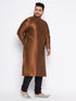 Vastramay Men's Plus Size Coffee Brown Silk Blend Kurta And Black Pyjama Set