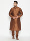 Vastramay Men's Plus Size Coffee Brown Silk Blend Kurta Pyjama Set