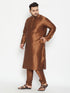 Vastramay Men's Plus Size Coffee Brown Silk Blend Kurta Pyjama Set